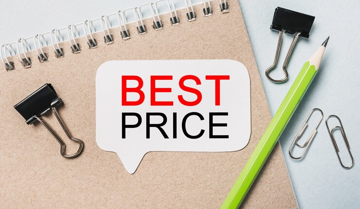 text best price white sticker with office stationery background flat lay business finance development concept 324489 3536